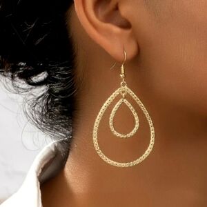 New Gold Diamond Cut Double Teardrop Hoop Fashion Earrings